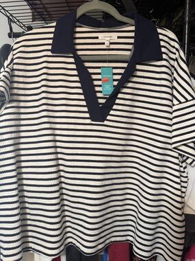 Maurices Navy & White Striped Polo Sweater